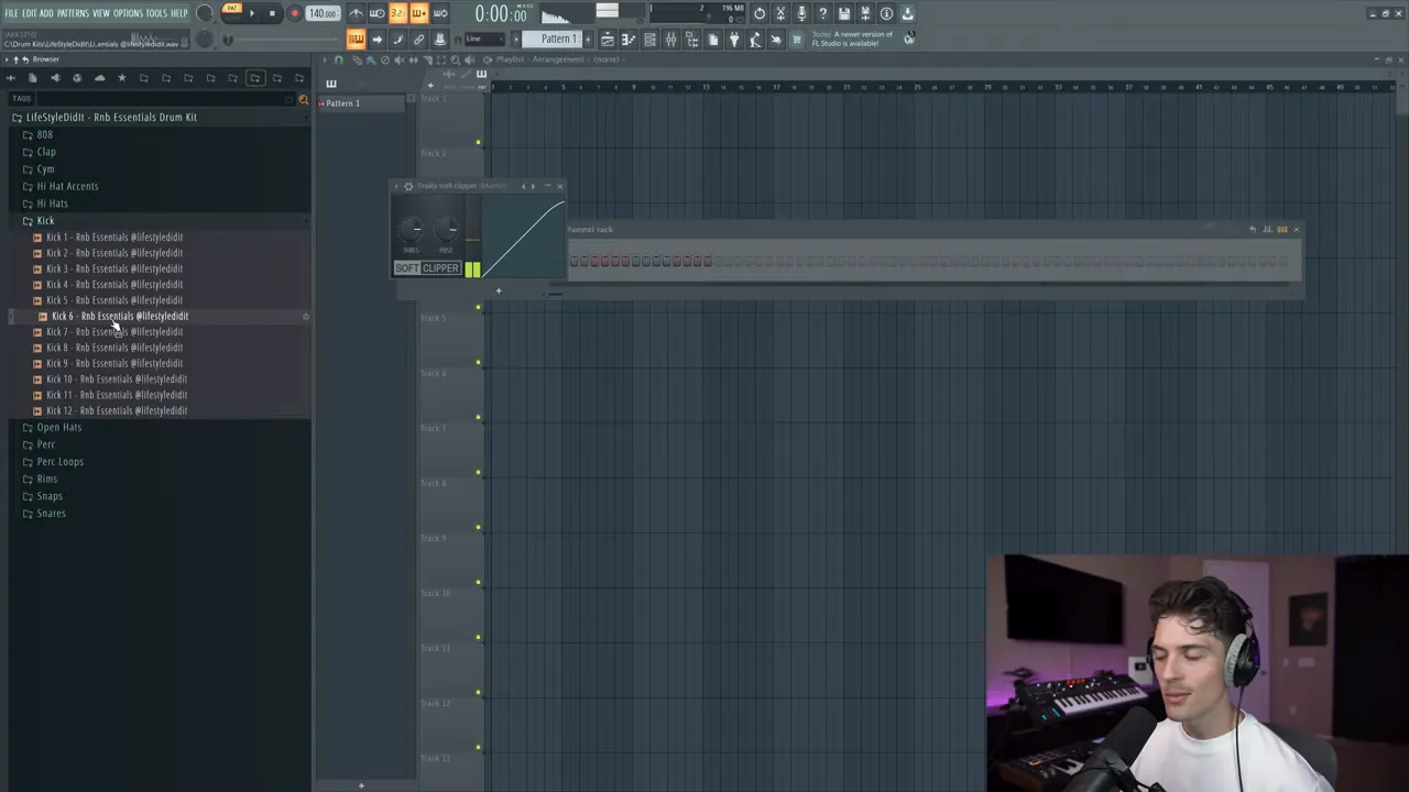 Starting the beat with the 'R&B Essentials' drum kit in FL Studio