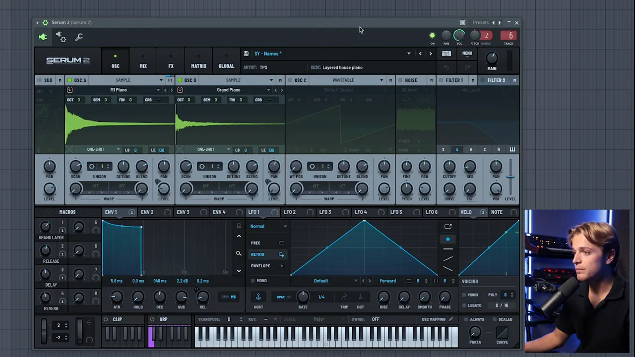 Bright M1-style piano preset used to set the mood