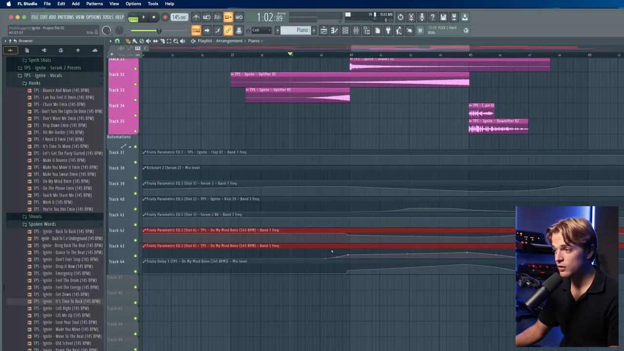 Looping the first piano note and automating filters for tension