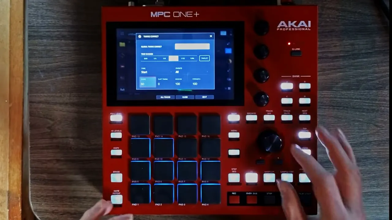MPC One House Music: Building a House Track Idea from Scratch 4 Time correction and swing control set to swung 16ths in MPC interface