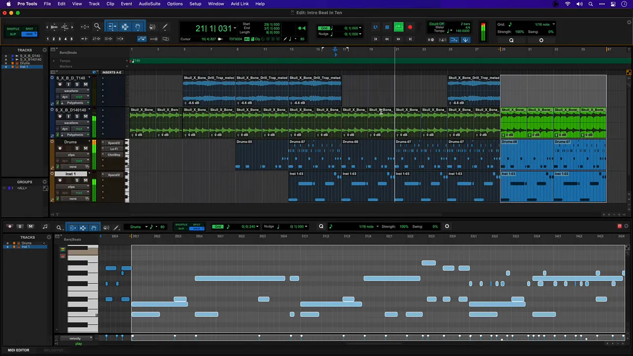 Pro Tools For Beginners: Create a Beat in 10 Minutes 12 Final project timeline overview showing arrangement ready to share