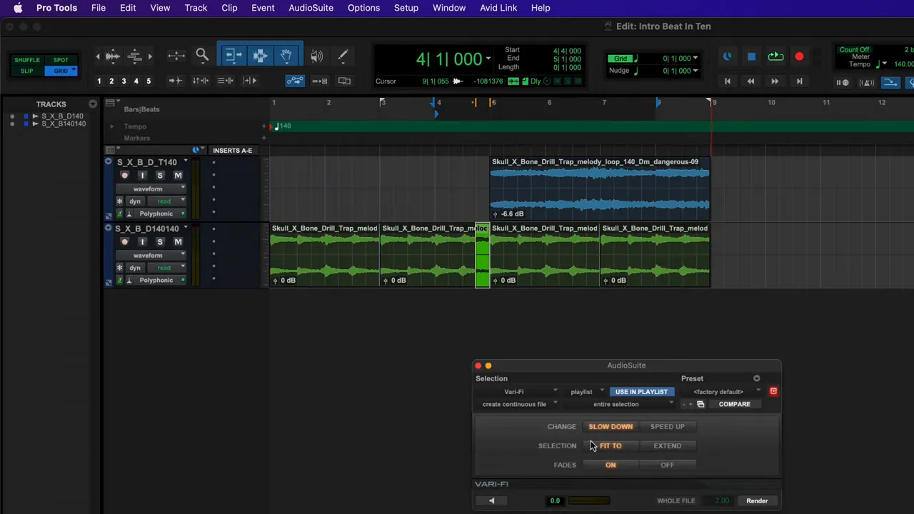 Pro Tools For Beginners: Create a Beat in 10 Minutes 4 AudioSuite pitch shift window used to create tape stop effect