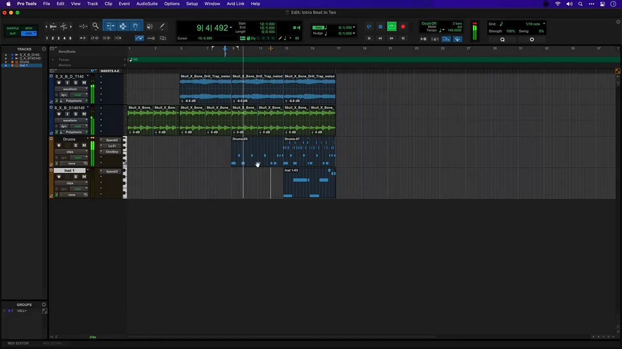 Pro Tools For Beginners: Create a Beat in 10 Minutes 11 Timeline showing beats entering and a reduced section for vocals
