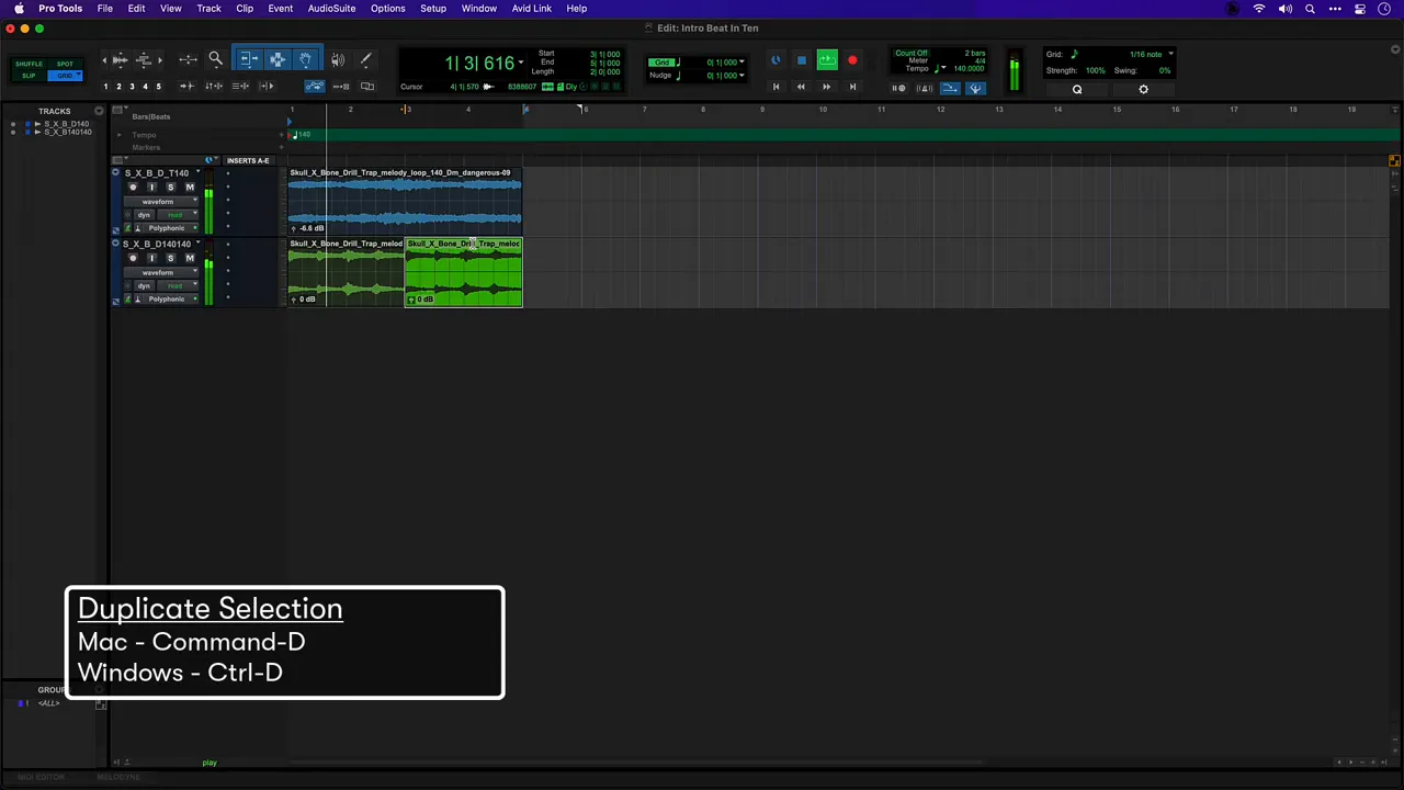 Pro Tools For Beginners: Create a Beat in 10 Minutes 3 Duplicating a loop to extend arrangement