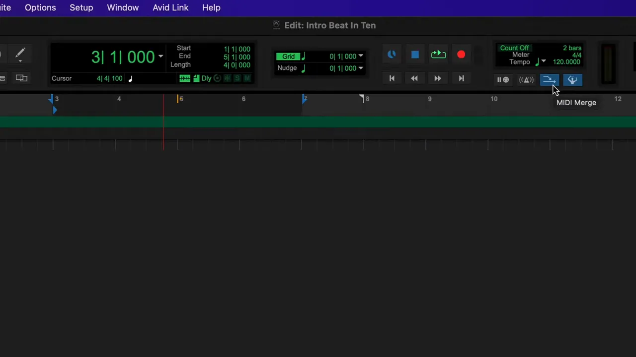 Pro Tools For Beginners: Create a Beat in 10 Minutes 1 Dynamic Transport and edit command focus settings highlighted
